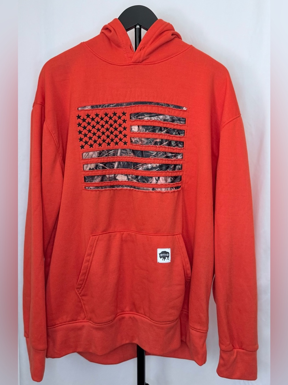 Men's Orange Hooded Sweatshirt with Flag Graphic
